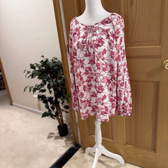 A New Approach Top Womens XL Floral White And Pink Long Sleeve‎ Rayon - Picture 11 of 12
